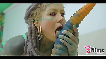 Extreme TATTOO dreadhead ANAL riding huge TOY